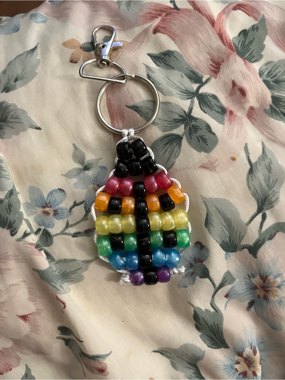 Rainbow Lady Bug Pony Bead Keychain